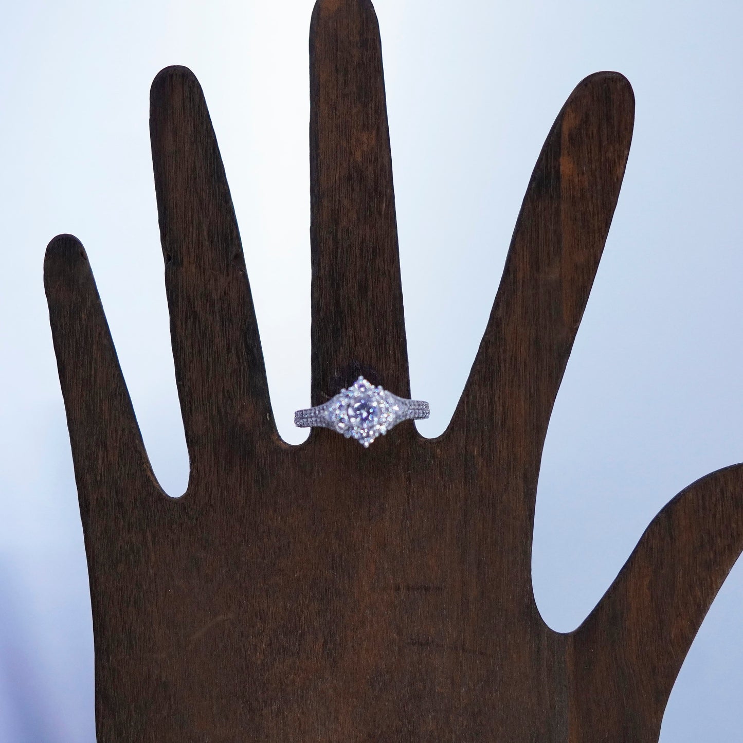 Size 7.5, vintage Sterling 925 silver handmade engagement ring with cluster Cz