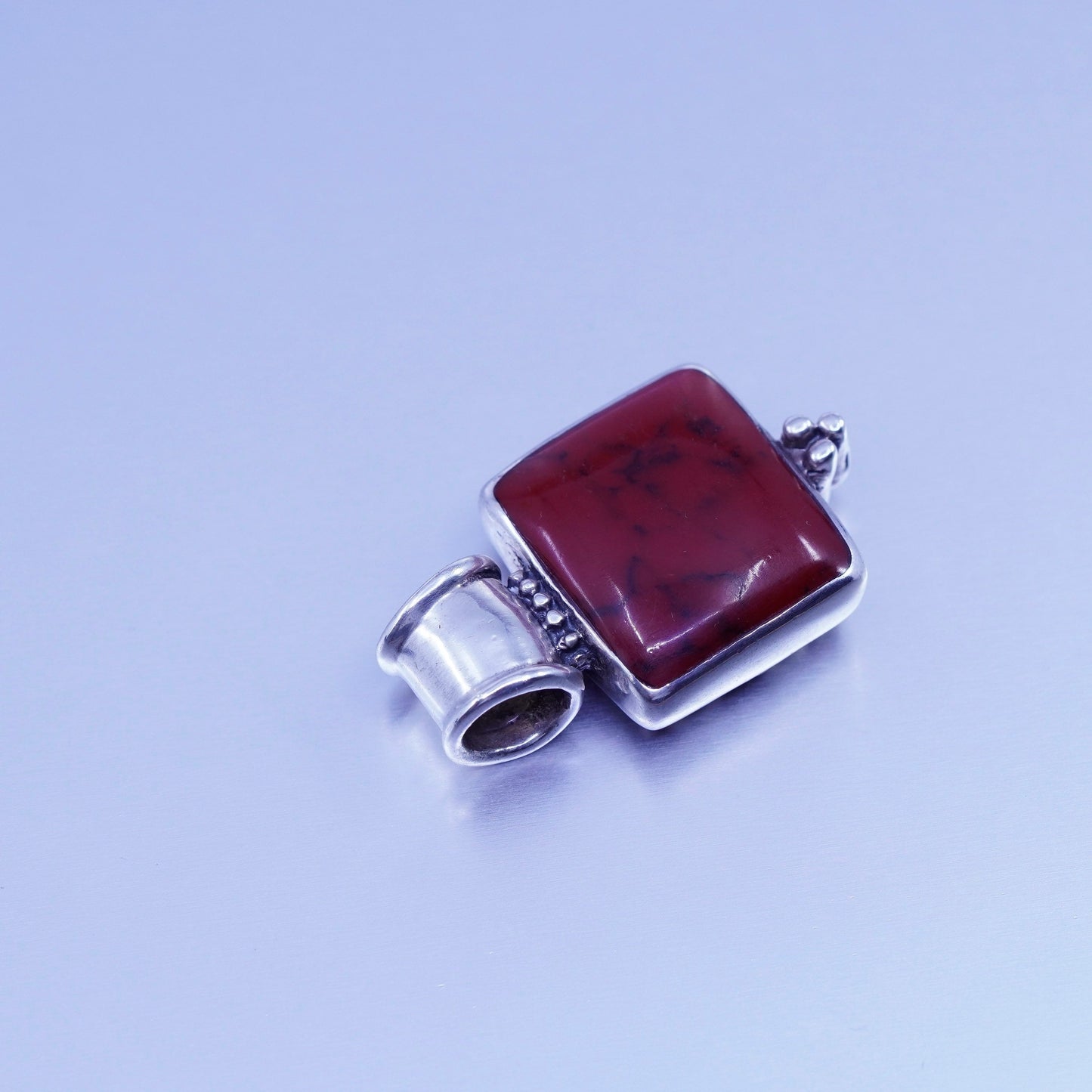 antique sterling 925 silver handmade Bali double sided pendant with red jasper