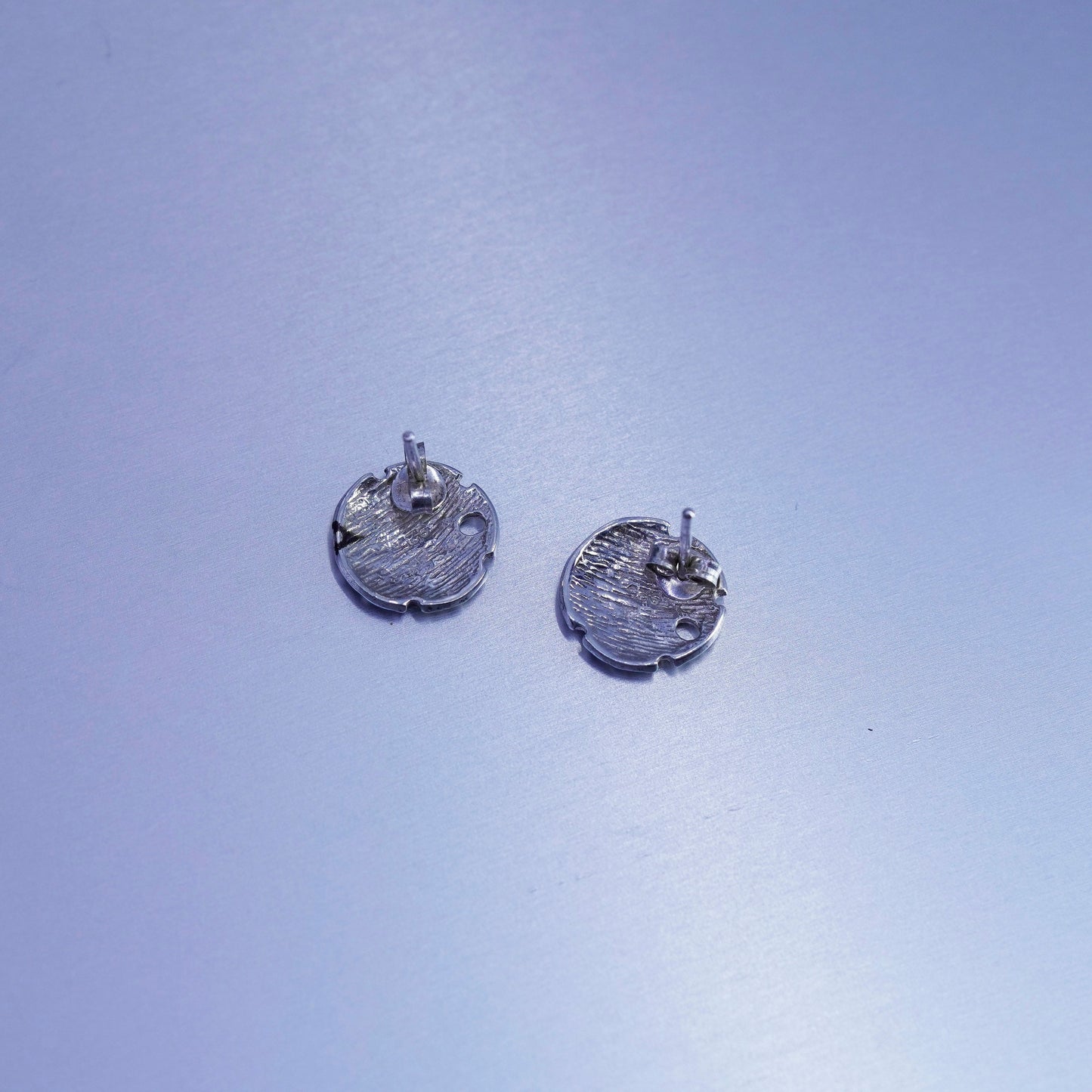 Vintage Sterling 925 silver handmade sand dollar earrings, studs