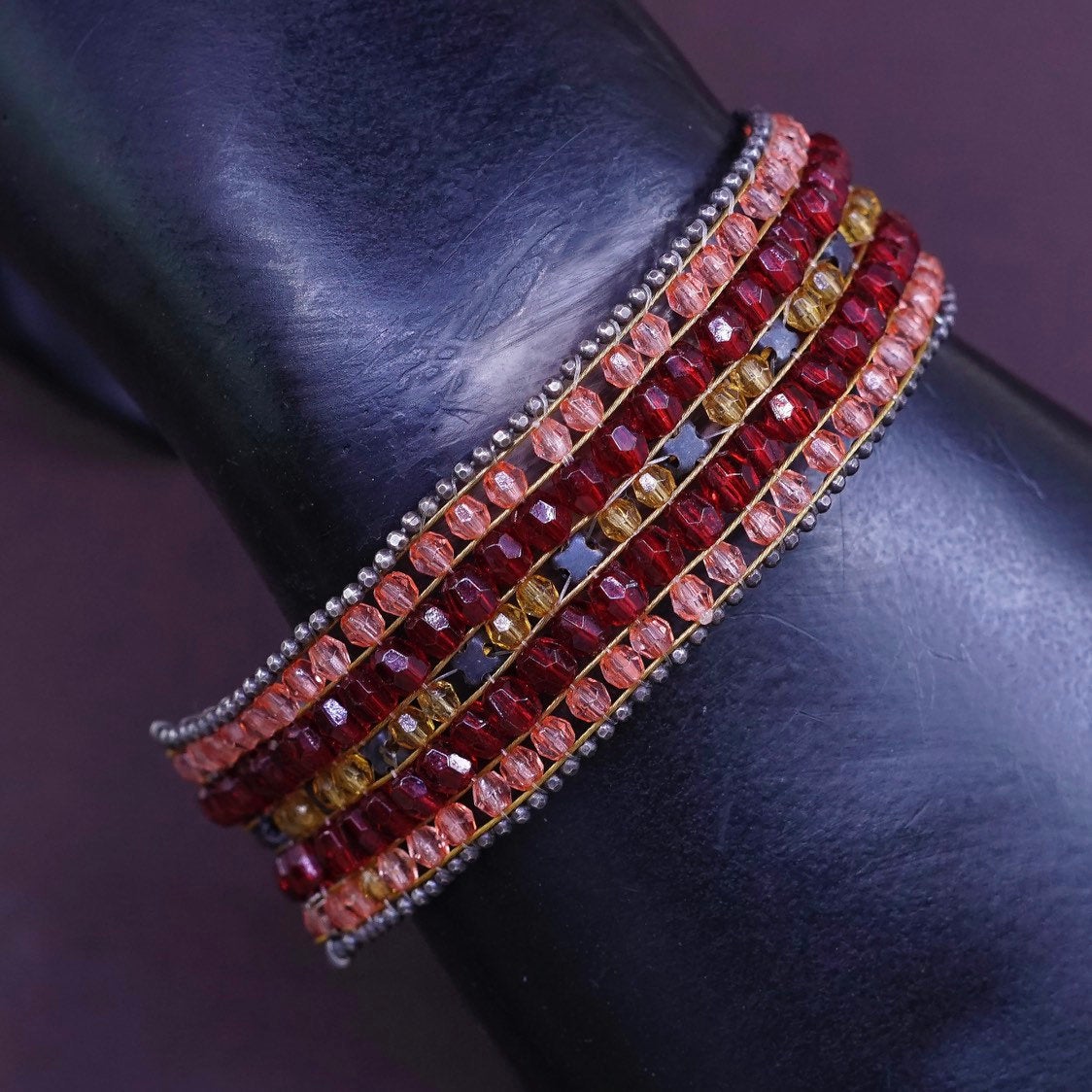 6.5", Sterling silver handmade beads bracelet, red Swarovski beads