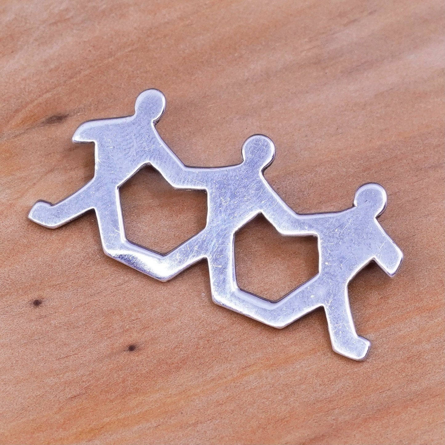 Vintage handmade sterling 925 silver figures brooch, stamped RL Sterling