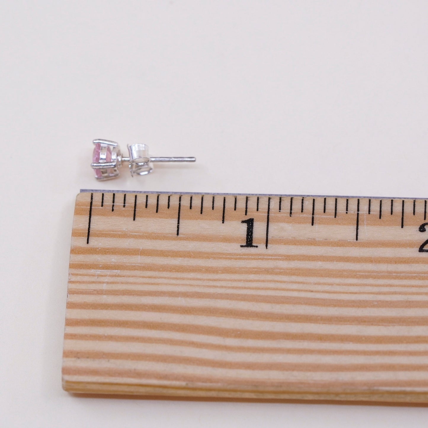 Vintage sterling silver studs with pink Cz, fashion minimalist earrings
