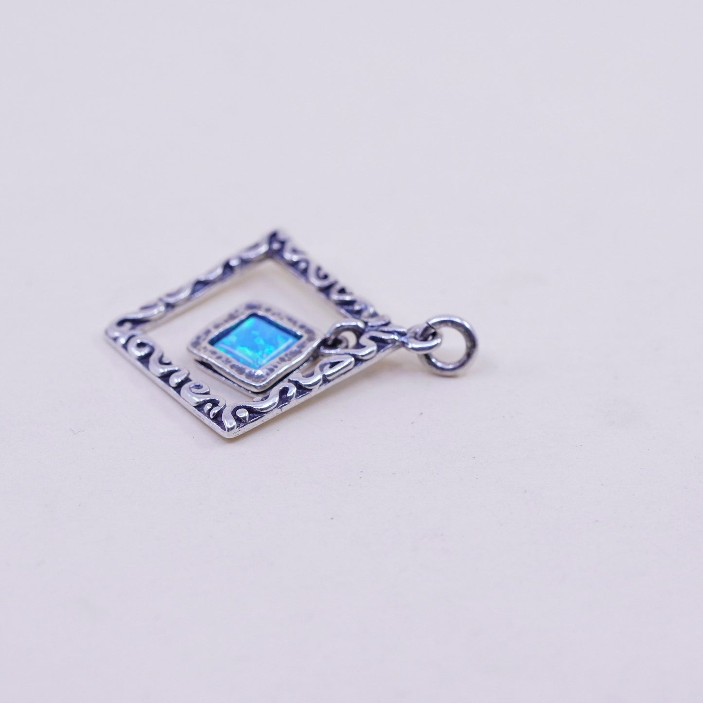 Israel Shablool Didae sterling 925 silver handmade square pendant with opal