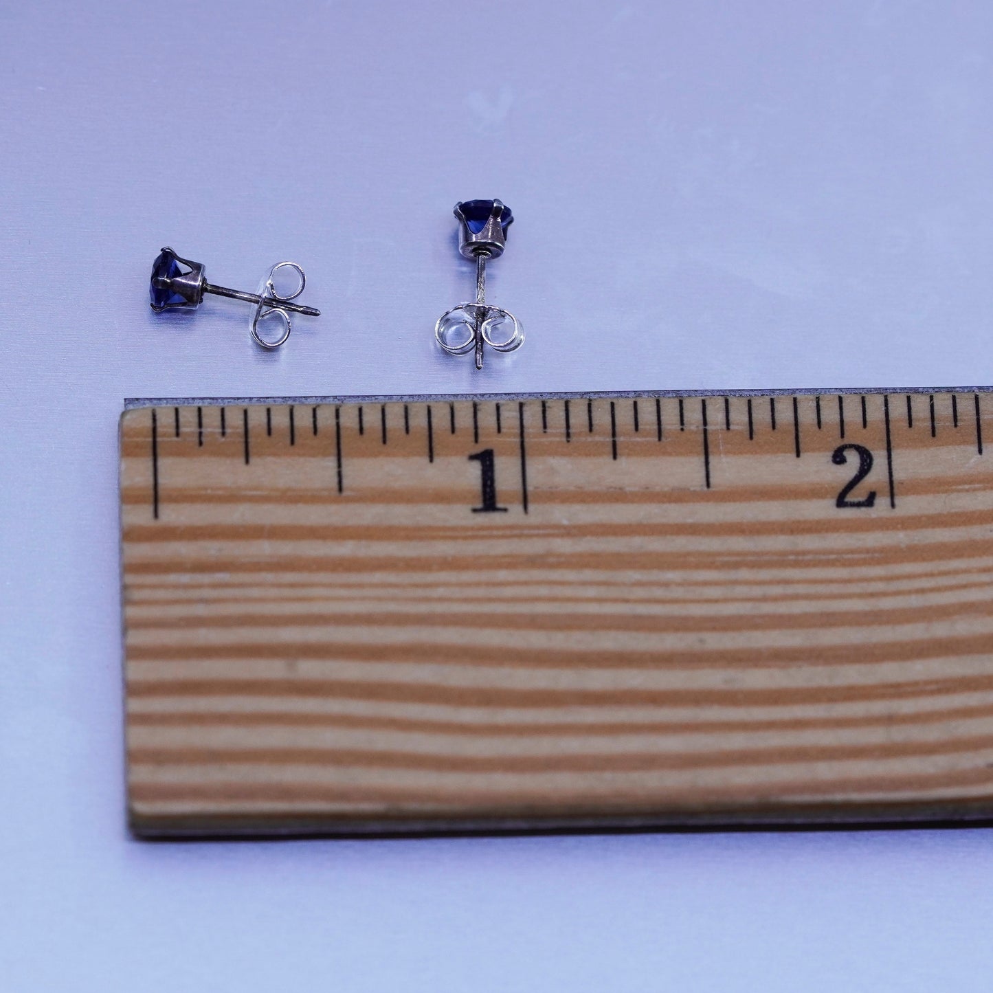 Vintage Sterling 925 silver earrings, studs with blue crystal