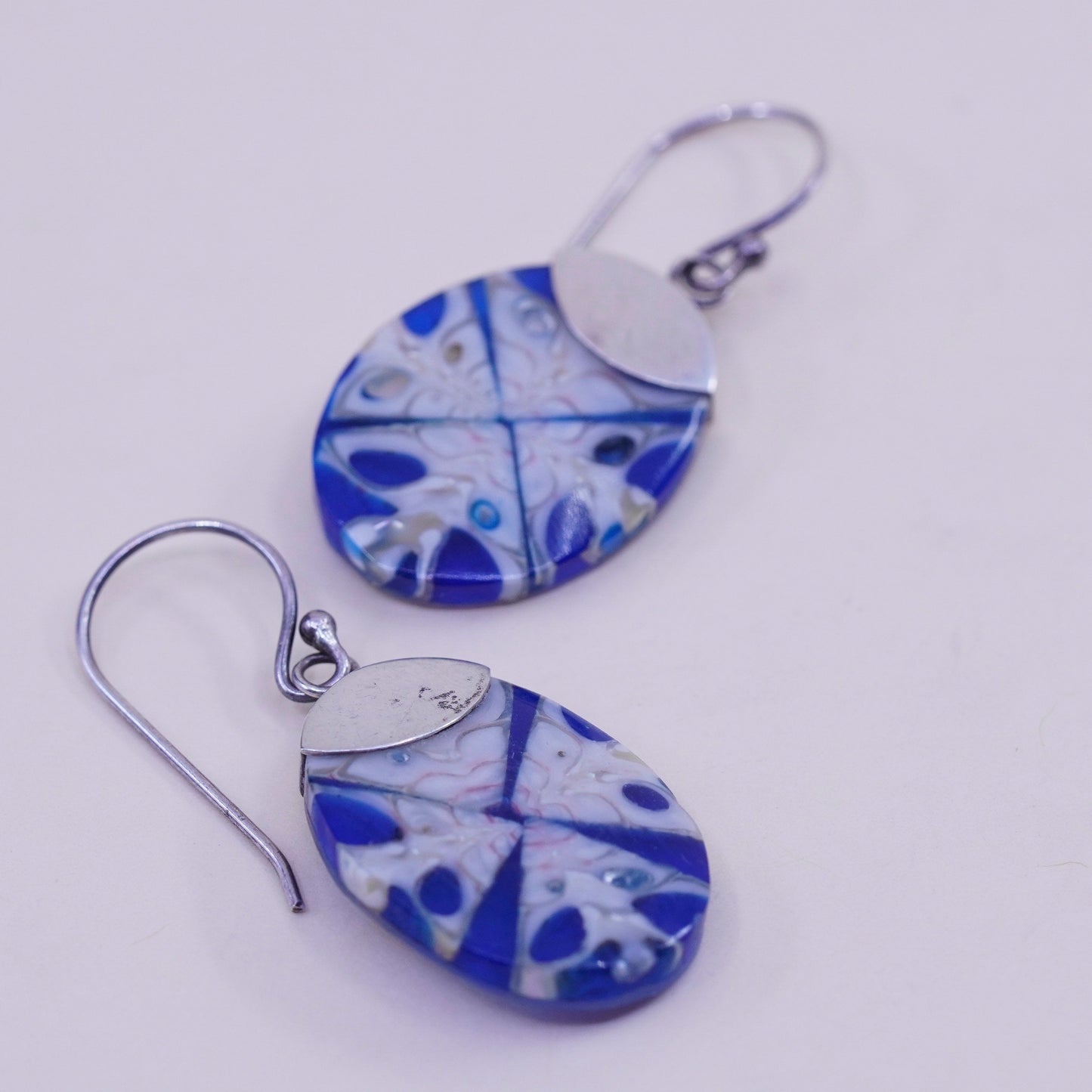Vintage Mexico sterling 925 silver handmade earrings with blue resin