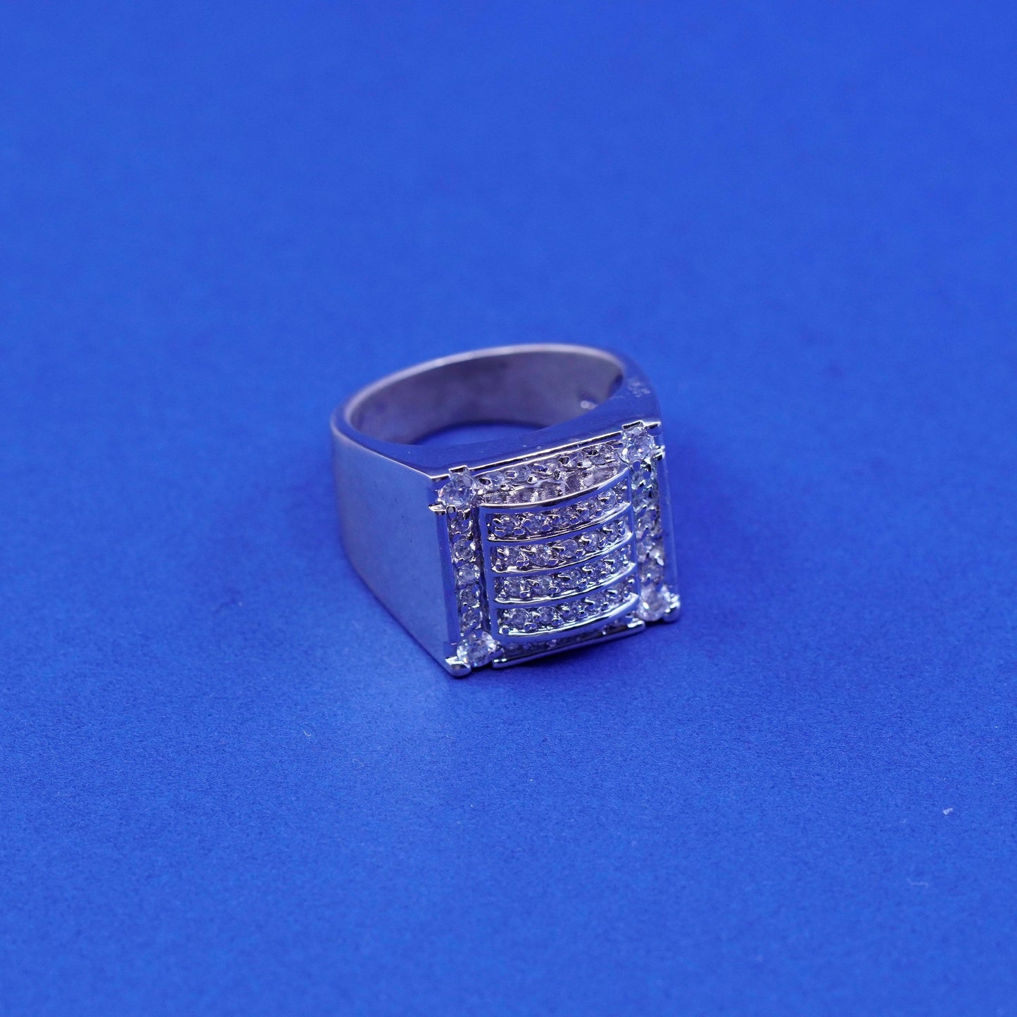 Size 12.25, vintage Sterling 925 silver ring w/ cluster crystal, statement ring