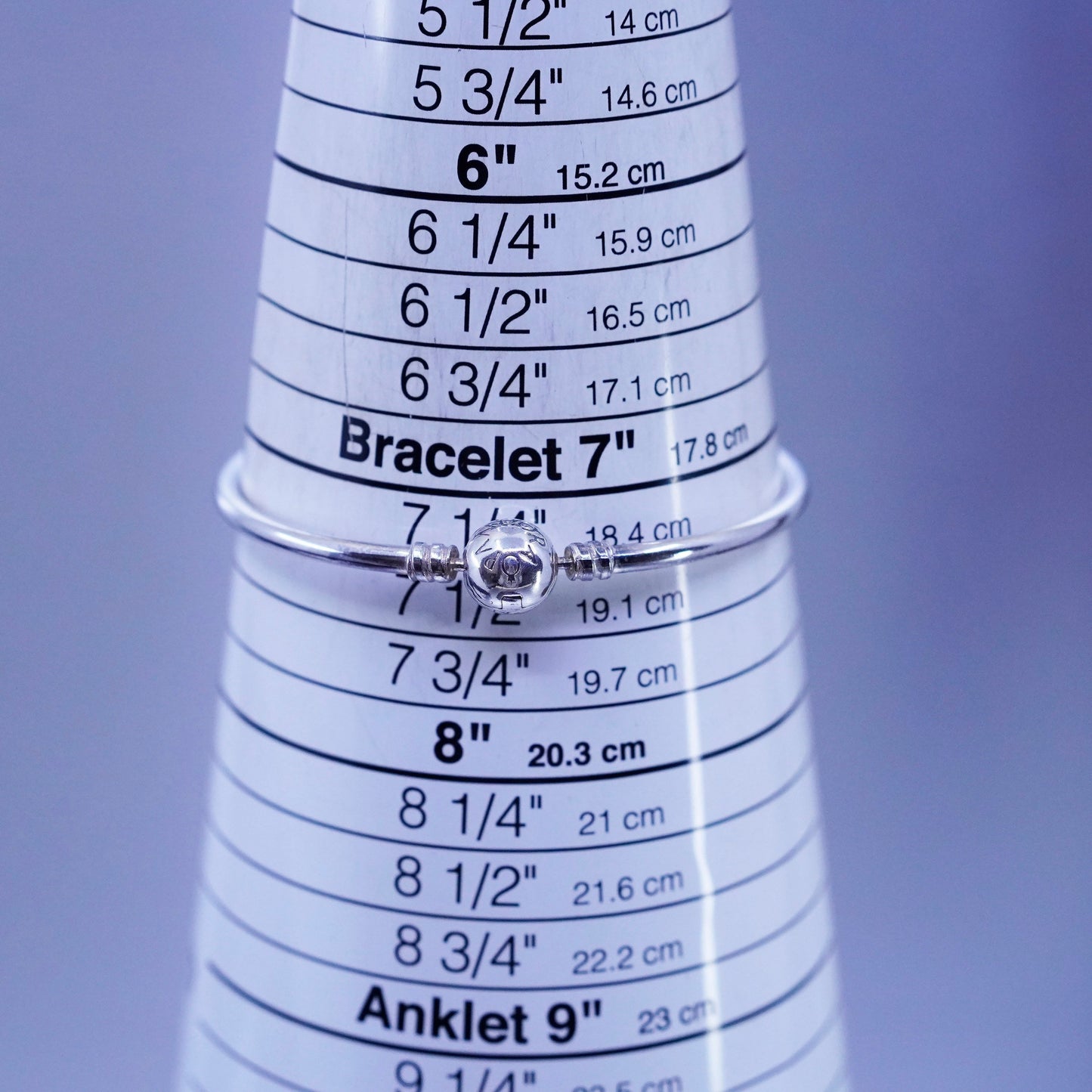 7.5”, Vintage Pandora Sterling 925 silver handmade bracelet, charm bangle