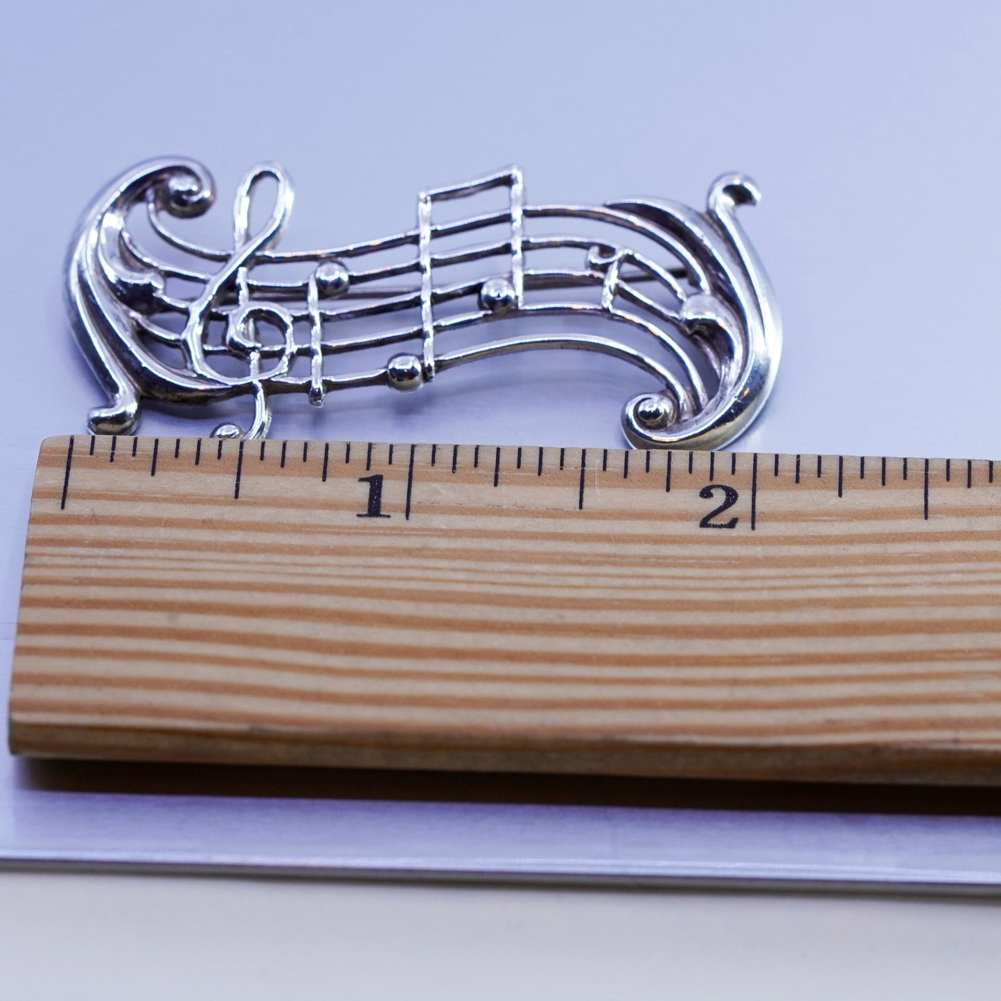 Vintage sterling silver handmade brooch, 925 music symbol pin
