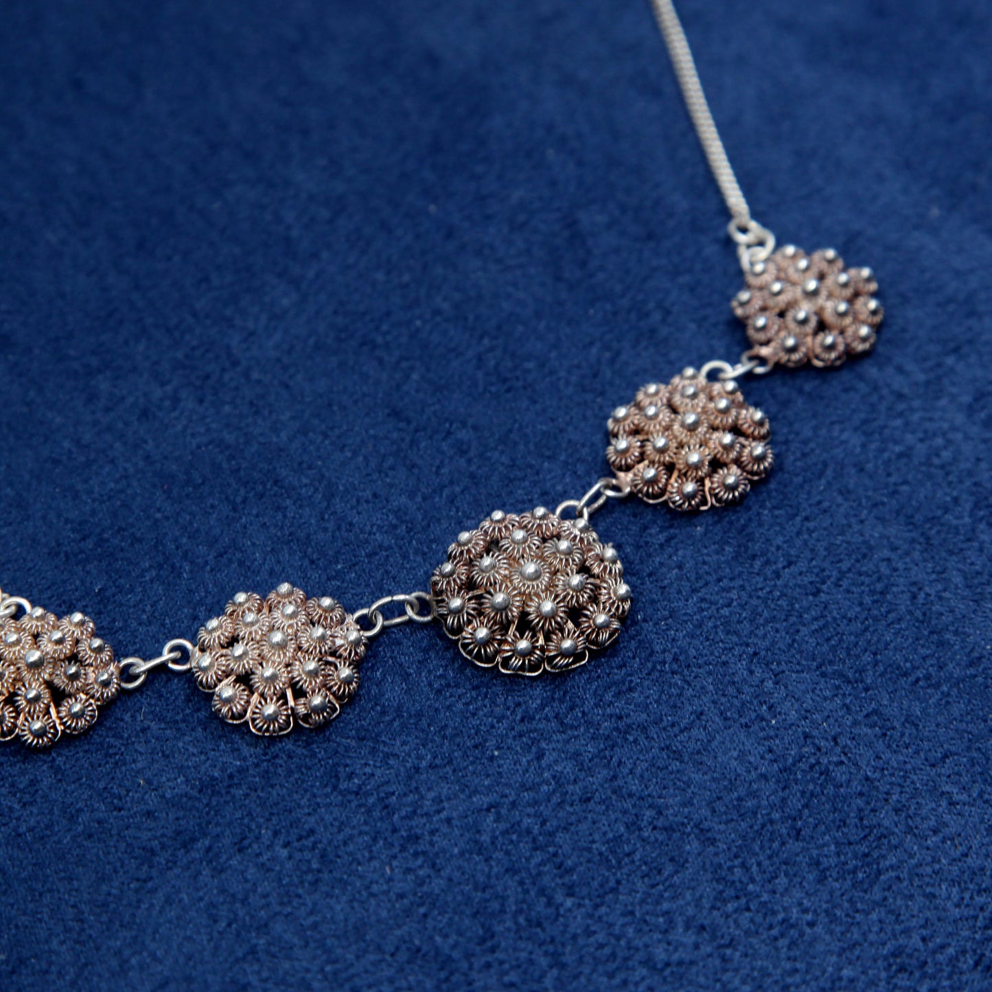 14”, vintage Sterling silver handmade necklace, 925 filigree flower links