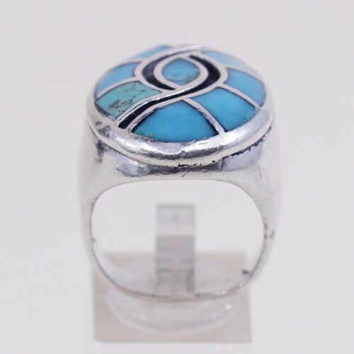 Sz 10 Navajo Zuni Native American Sterling 925 Silver Turquoise Mountain Ring
