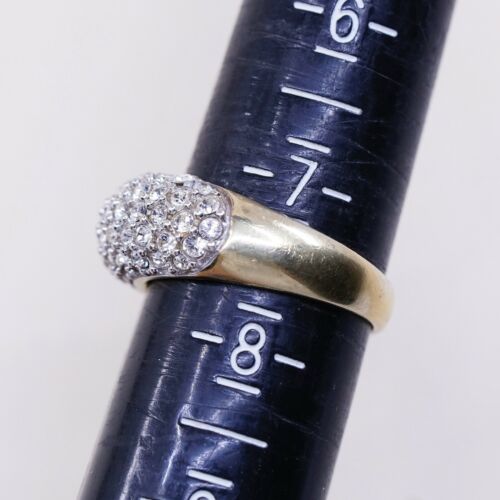 Sz 7.5, Vtg Vermeil Gold Sterling silver Statement ring, 925 W/ Cluster Cz Inlay
