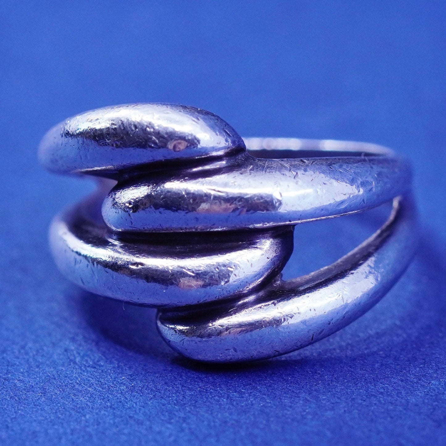 Size 6, vintage Sterling silver handmade ribbed ring, 925 statement band