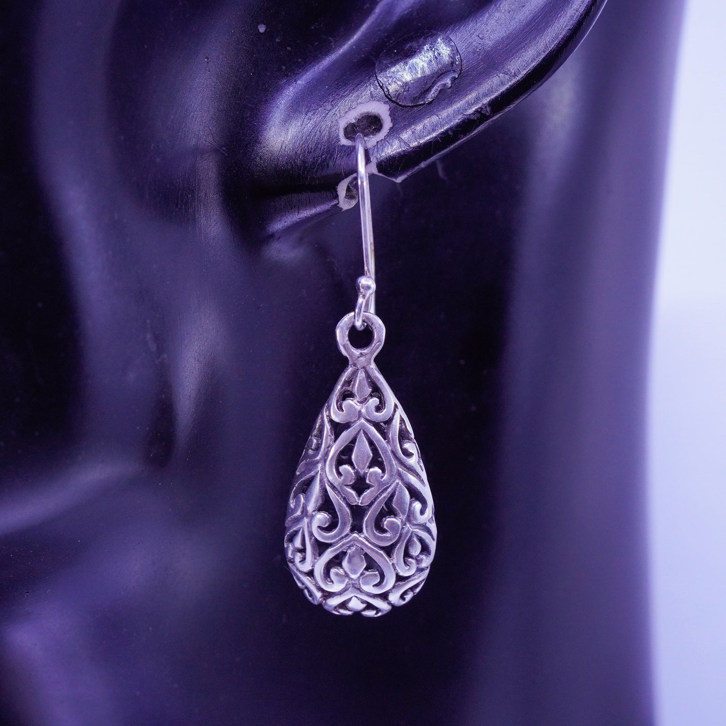 Vintage Sterling 925 silver filigree teardrop earrings