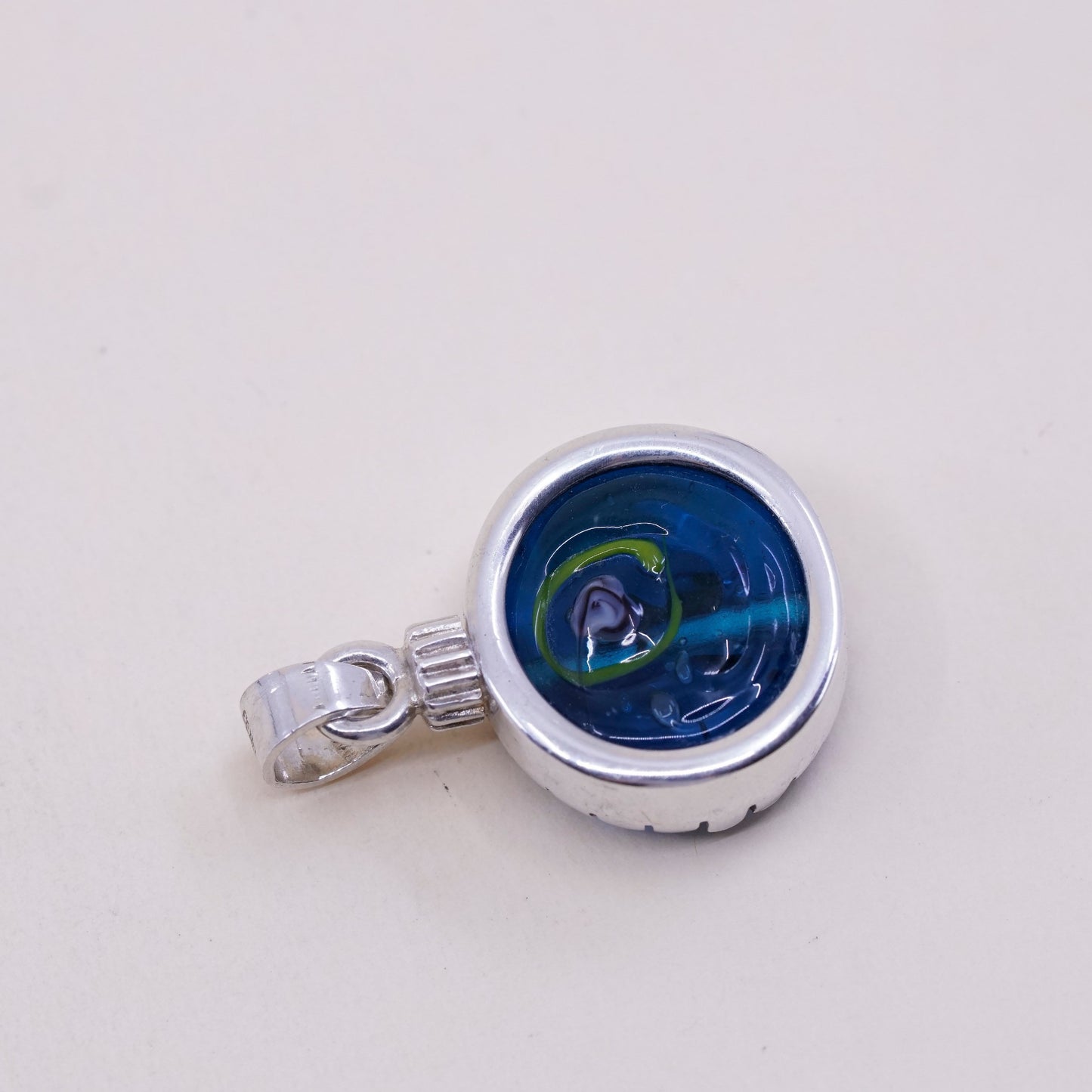 Vintage sterling 925 silver with handmade artisan blue glass pendant