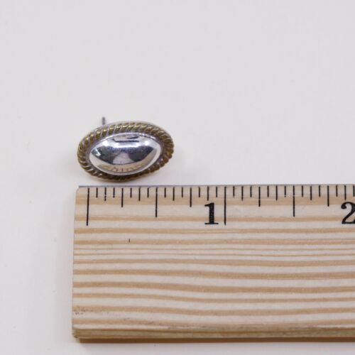 0.5”, Two Tone 925 Sterling Silver Handmade Oval Earrings, Mexico 925 Studs