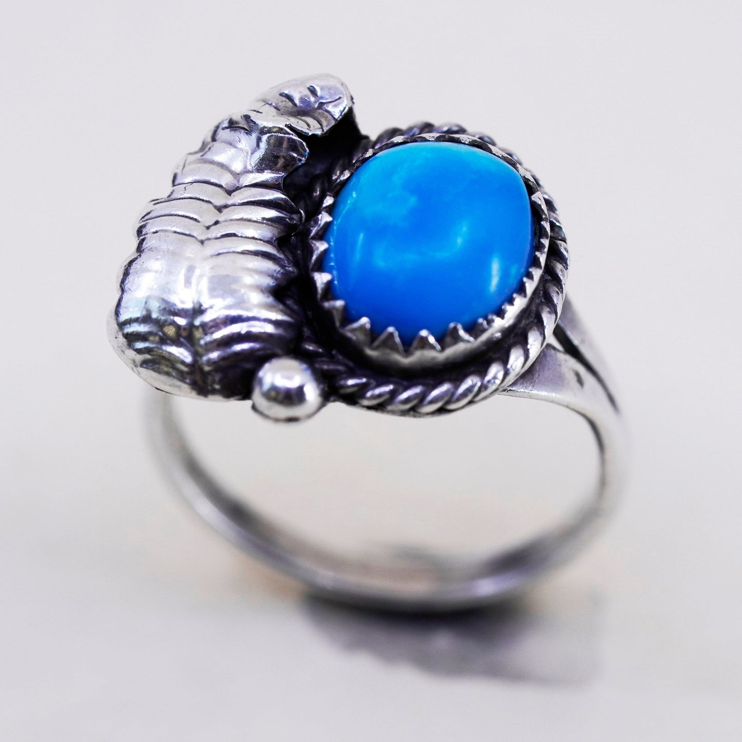 Size 6.5, sterling silver ring, Native American 925 ring oval turquoise feather