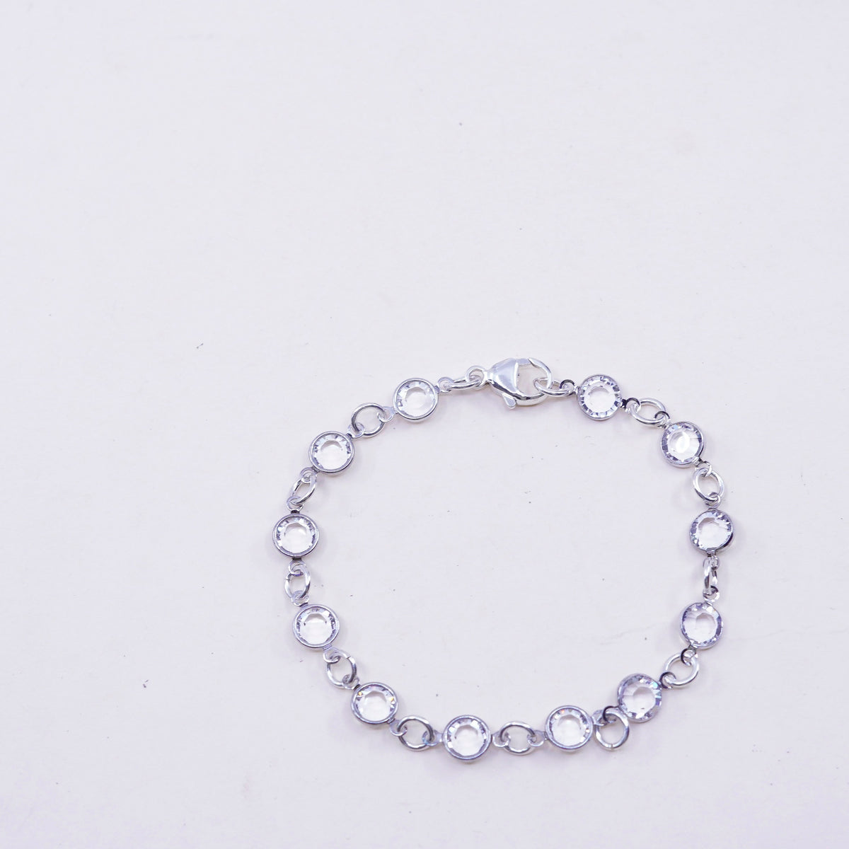 7.25”, Vintage Sterling 925 silver chain bracelet with cz