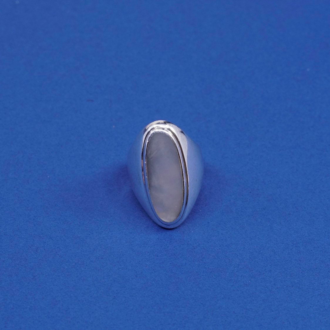 sz 9, vtg ALF sterling silver handmade ring, 925 w/ mother of pearl