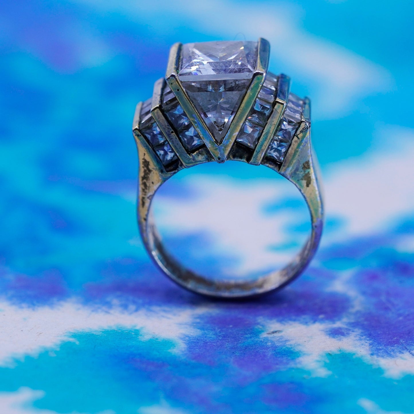 Size 6.5, Vintage Sterling silver vermeil gold over 925 ring with crystal