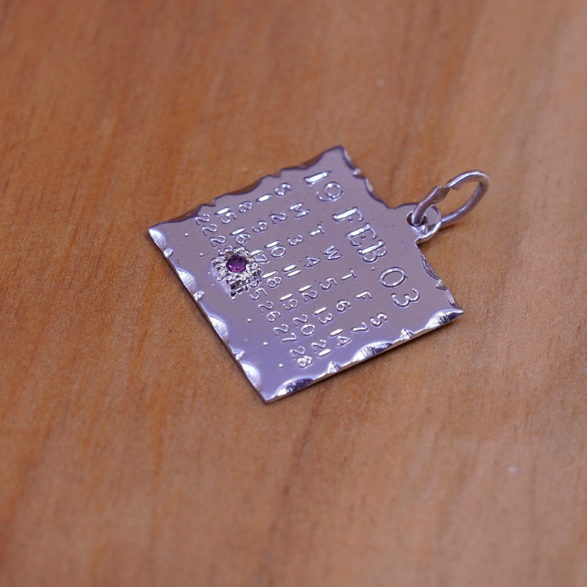 sterling silver handmade pendant, 925 19 03 Calendar charm birthstone amethyst