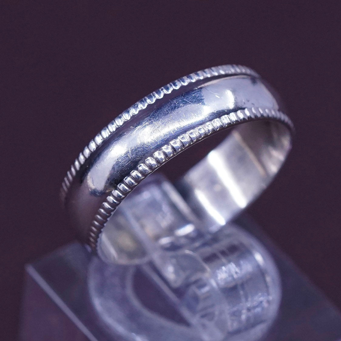 sz 7.5, vtg Sterling silver handmade ring, 925 band w/ rope cable