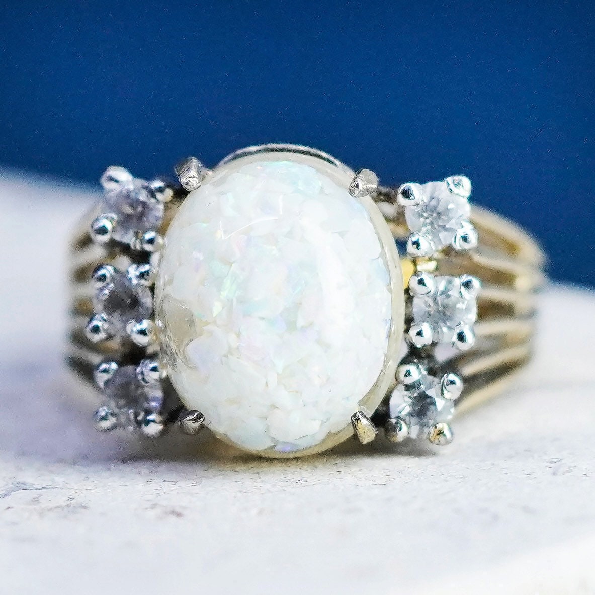 Size 6, vintage vermeil gold filled sterling 925 silver handmade ring opal cz