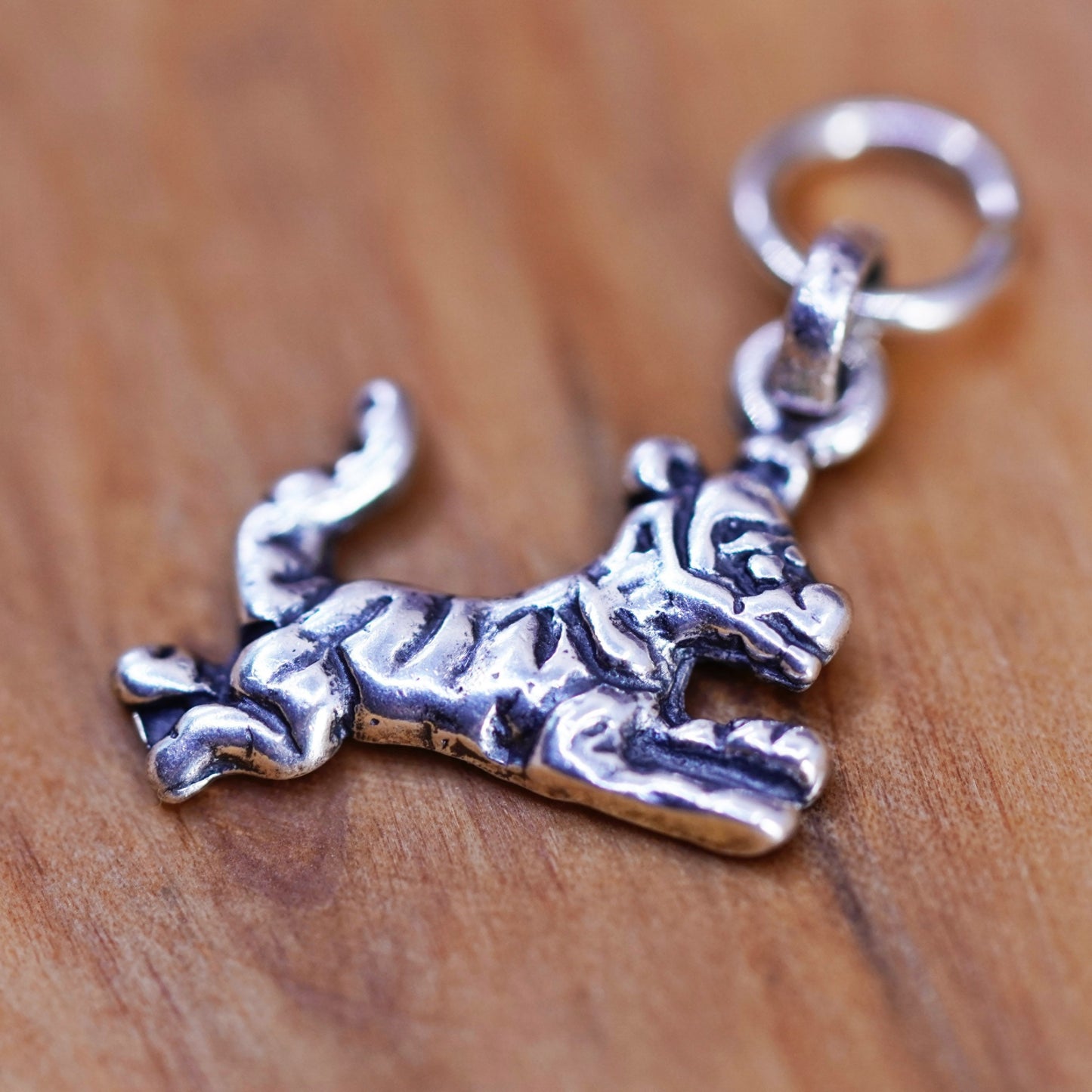 Vintage Sterling silver handmade pendant, 925 tiger charm