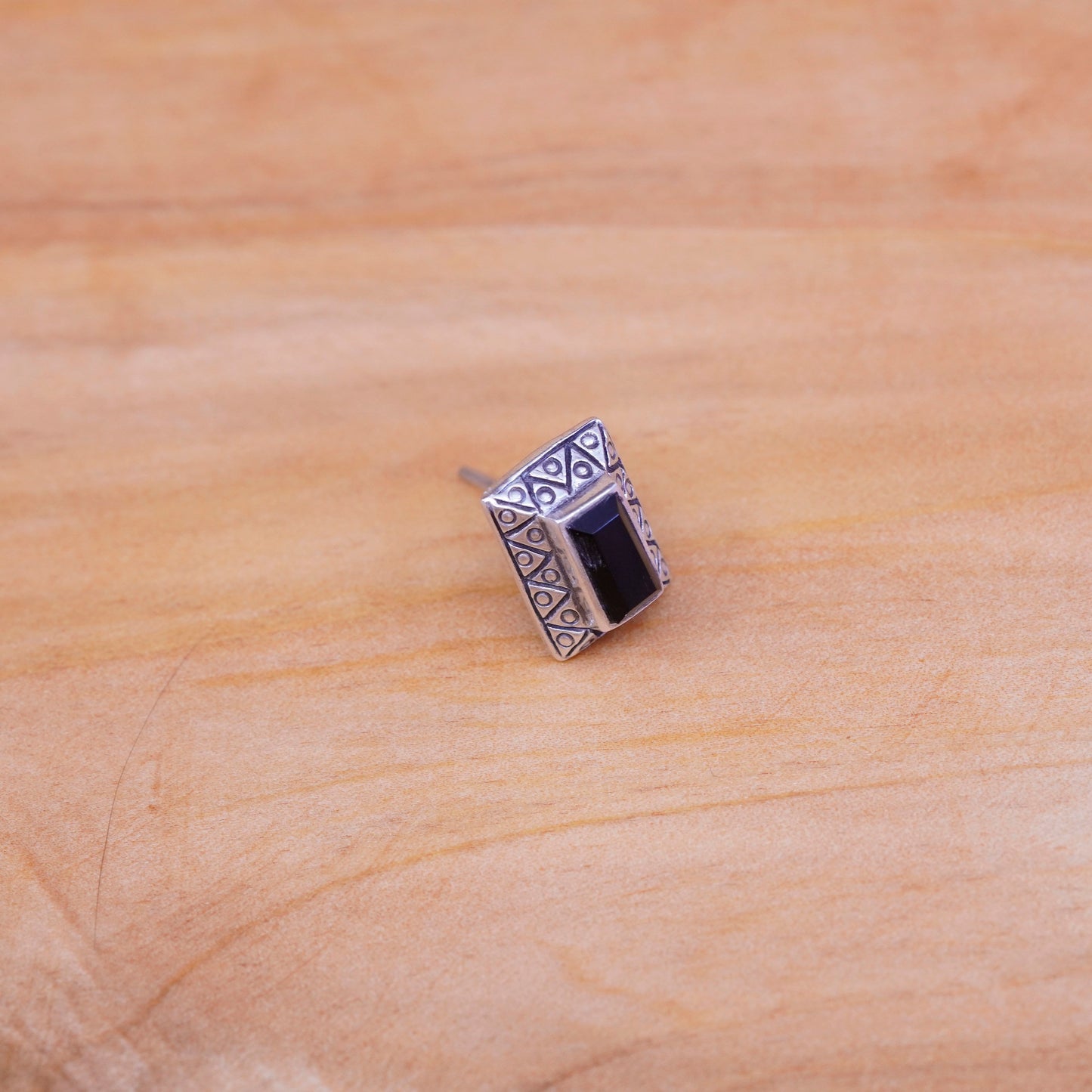 Vintage Sterling 925 silver handmade earrings studs with oval obsidian