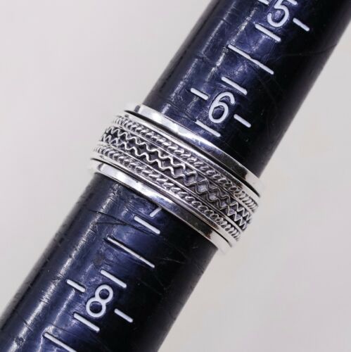 Sz 6.75, Vtg Sterling Silver Handmade Ring, 925 Silver Spinner Band