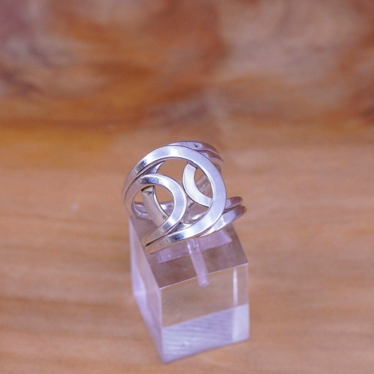 size 6, vintage Sterling silver handmade ring, 925 entwined band, silver tested