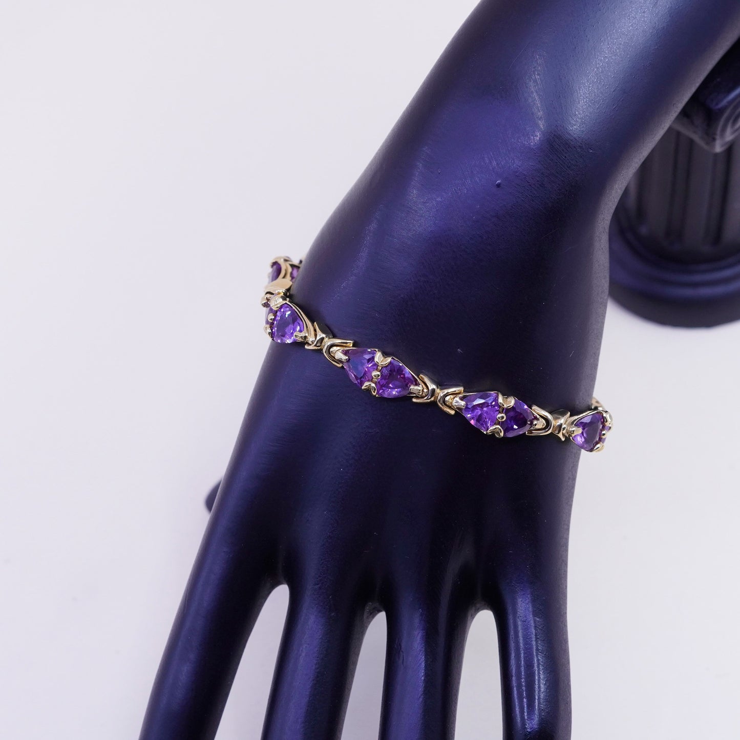 7.25”, vermeil gold Sterling 925 silver tennis bracelet triangular amethyst