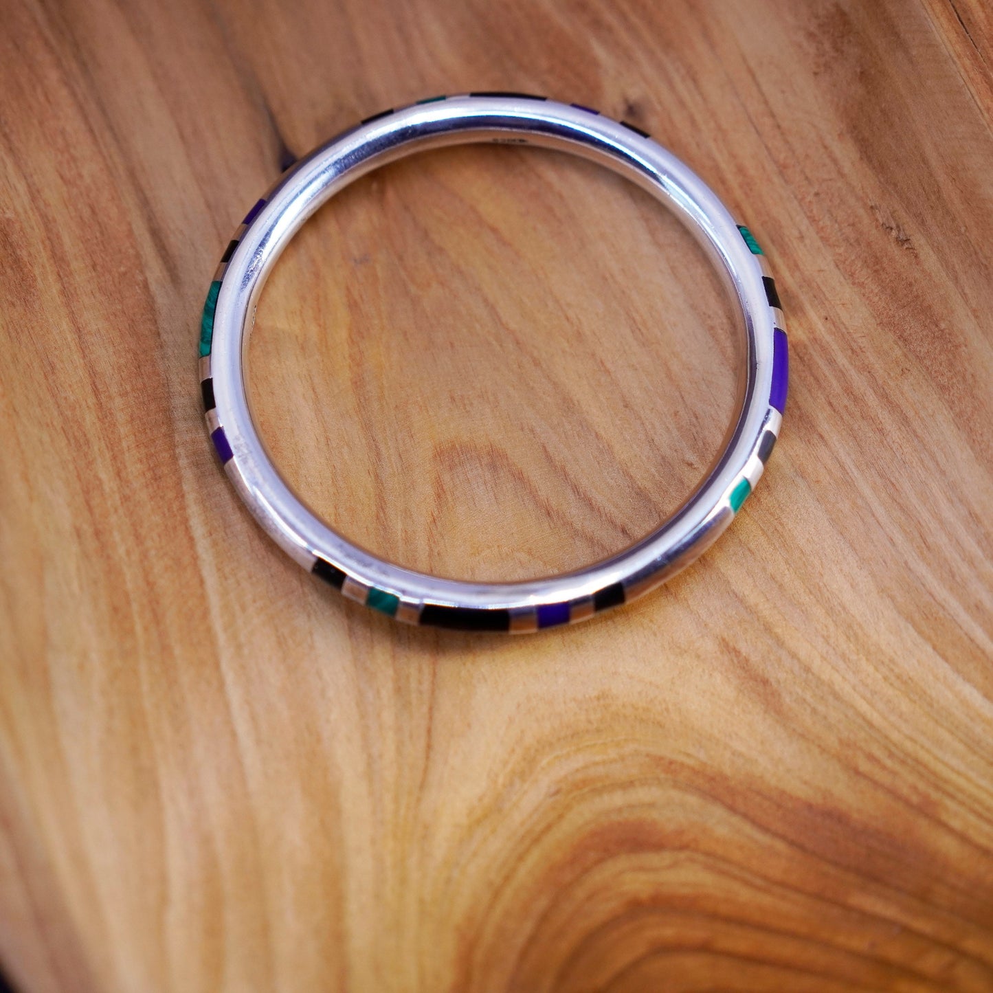 8”, southwestern Sterling silver handmade bracelet, bangle with malachite onyx