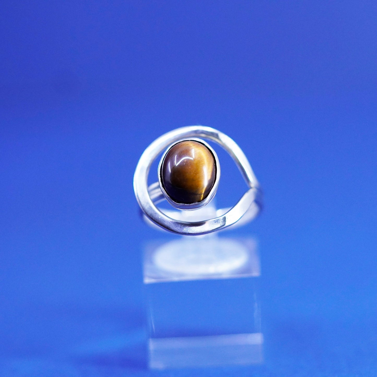 Size 6.75, vintage Sterling 925 silver handmade ring with golden tiger eye