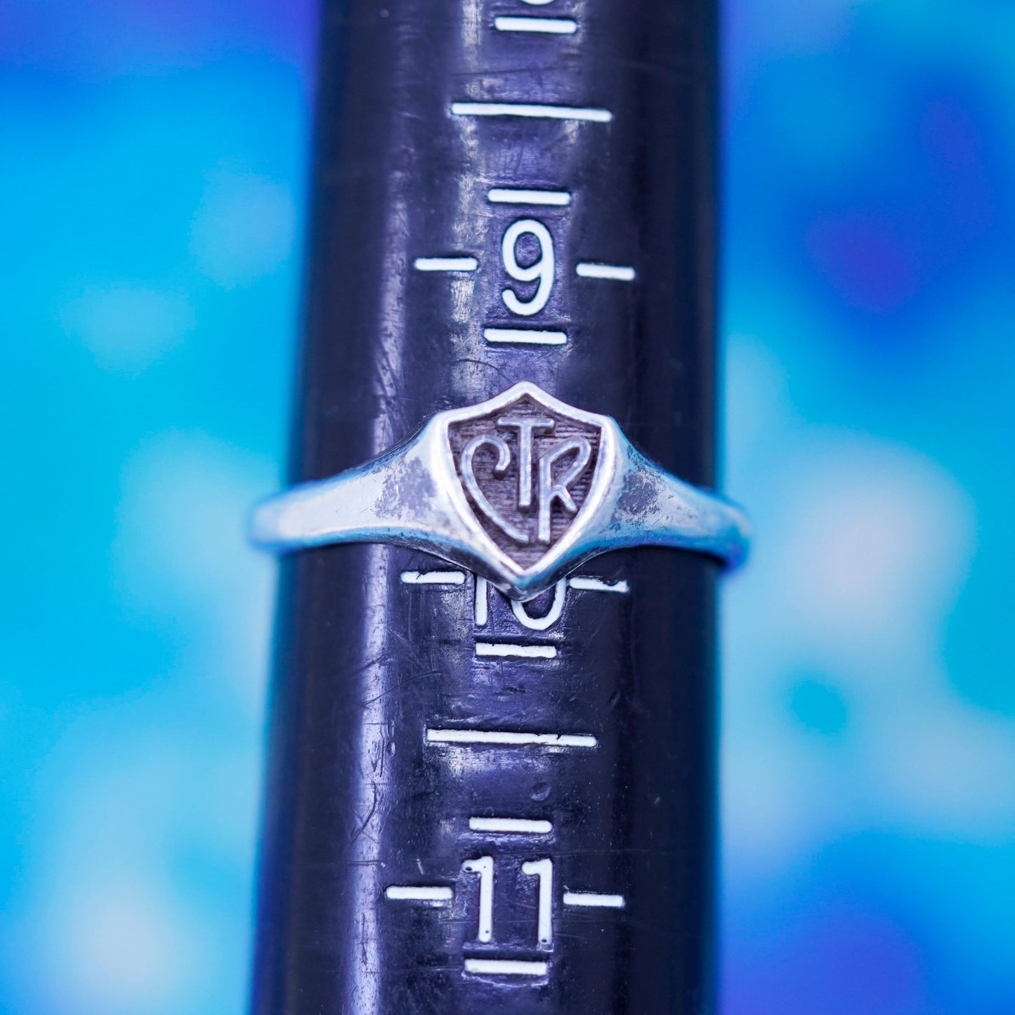 Size 9.5, vintage Sterling 925 silver handmade statement ring with CTR embossed