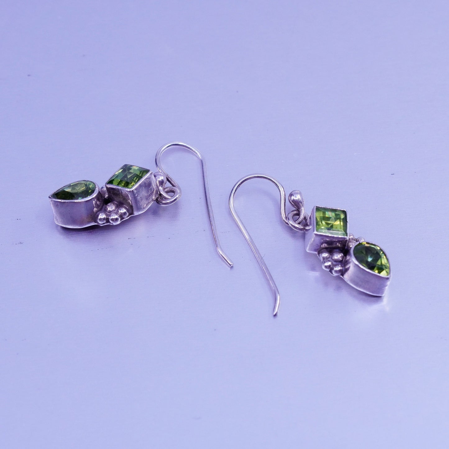 Native American southwestern Sterling 925 silver handmade earrings with peridot