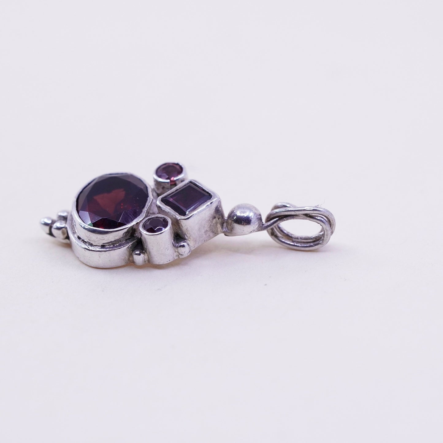 Vintage Sterling 925 silver handmade pendant with oval ruby