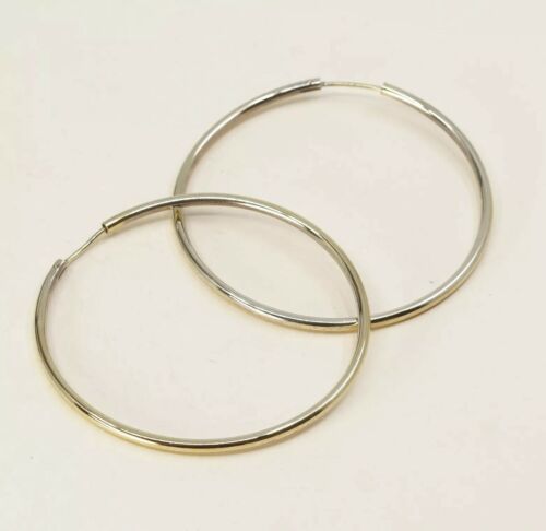 2", Vintage Gold Over Sterling Silver Handmade Earrings, 925 Silver Huge Hoops