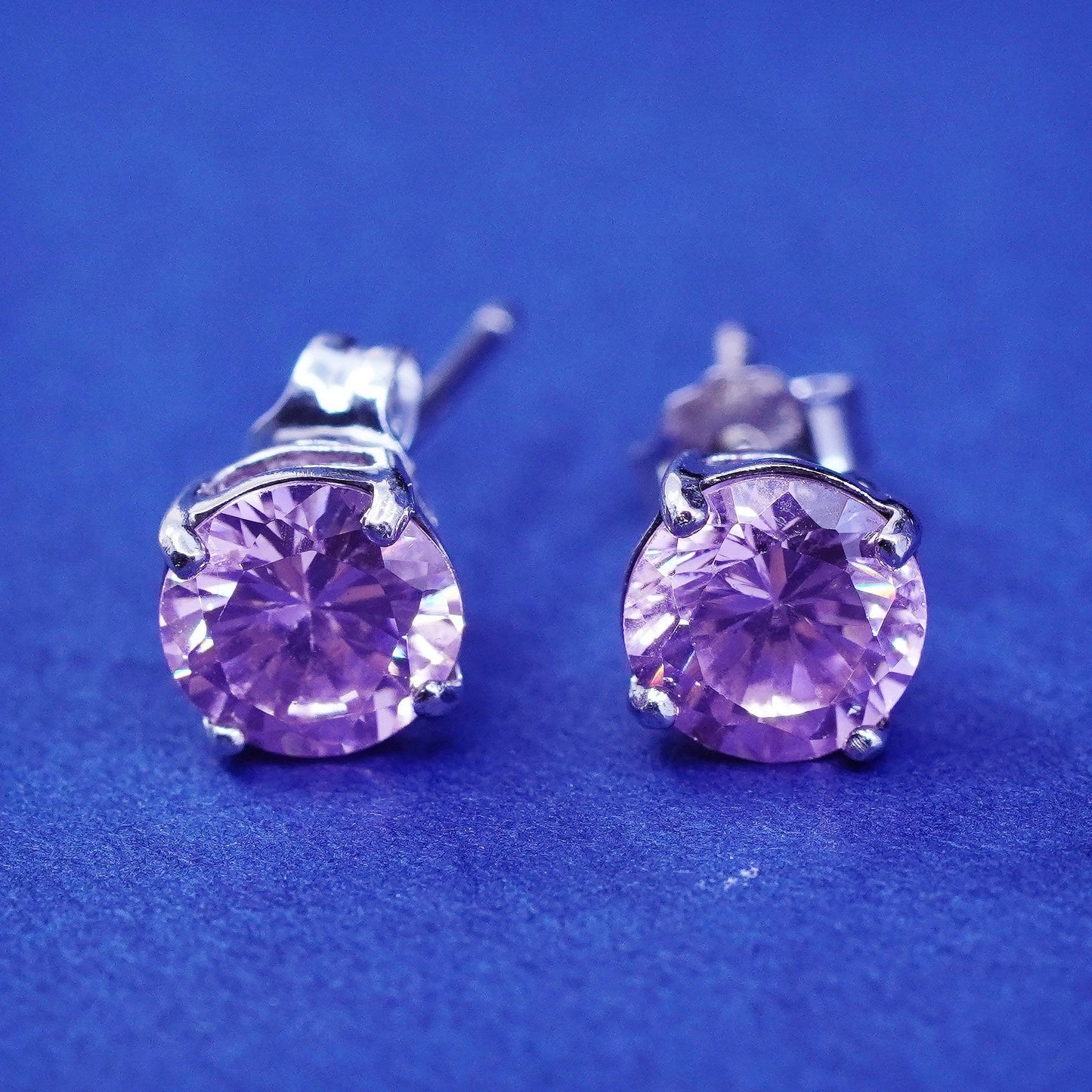 7mm, Sterling 925 silver handmade earrings, with pink cz studs