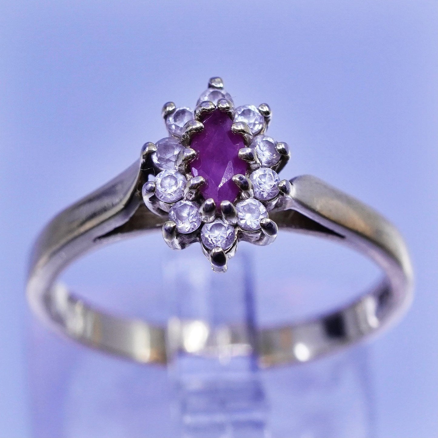 Size 8.25, vtg vermeil gold filled Sterling 925 silver ring marquise ruby cz