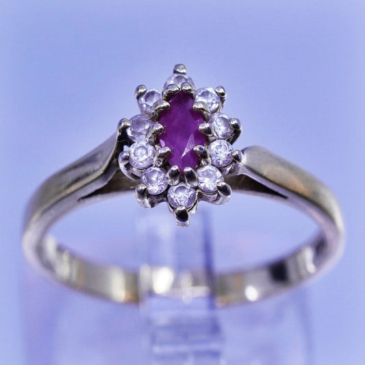 Size 8.25, vtg vermeil gold filled Sterling 925 silver ring marquise ruby cz