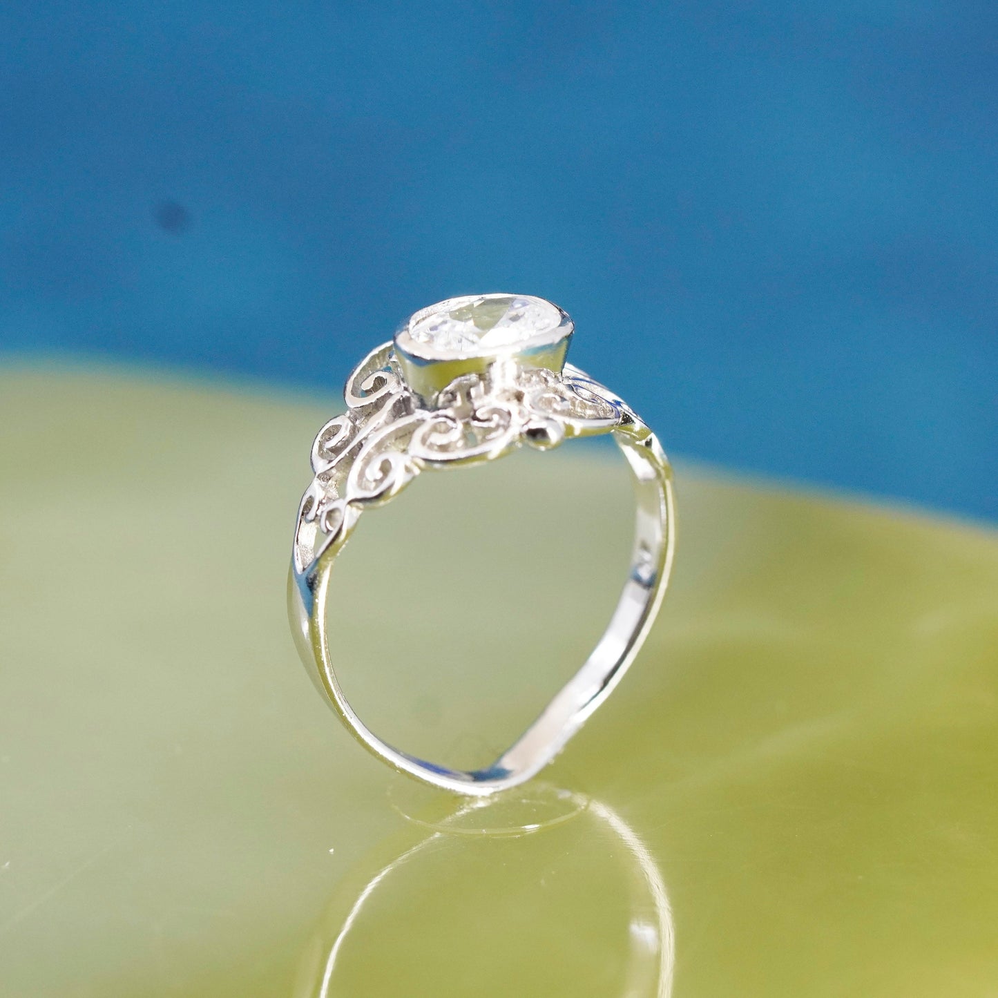 Size 6.5, vintage Sterling 925 silver handmade ring with cz