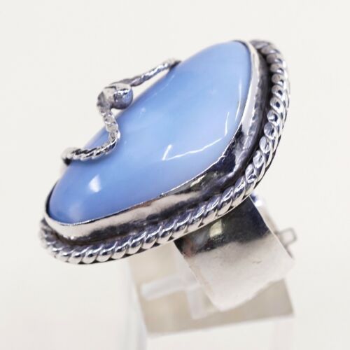 Sz 8.25, Vtg Sterling Silver Handmade Ring, 925 Silver Ring W/ Larimar N Cable