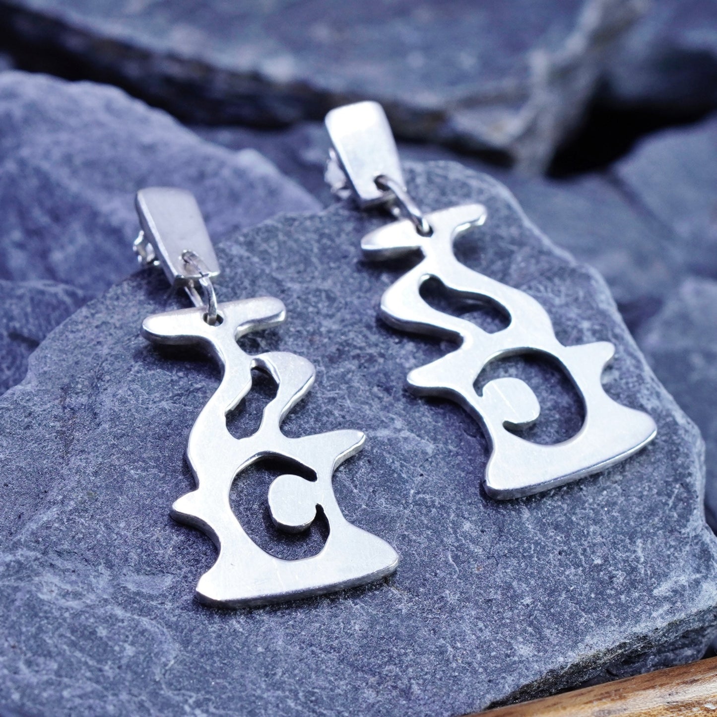 Vintage modern sterling silver handmade earrings, 925 drops