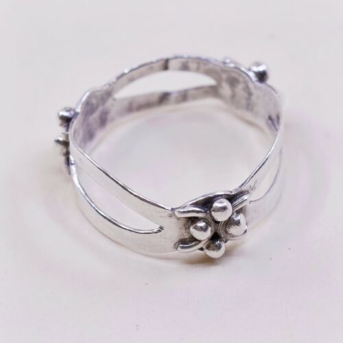 Size 6, Vtg stackable Sterling Silver Handmade Ring 925 Band W/ Beads