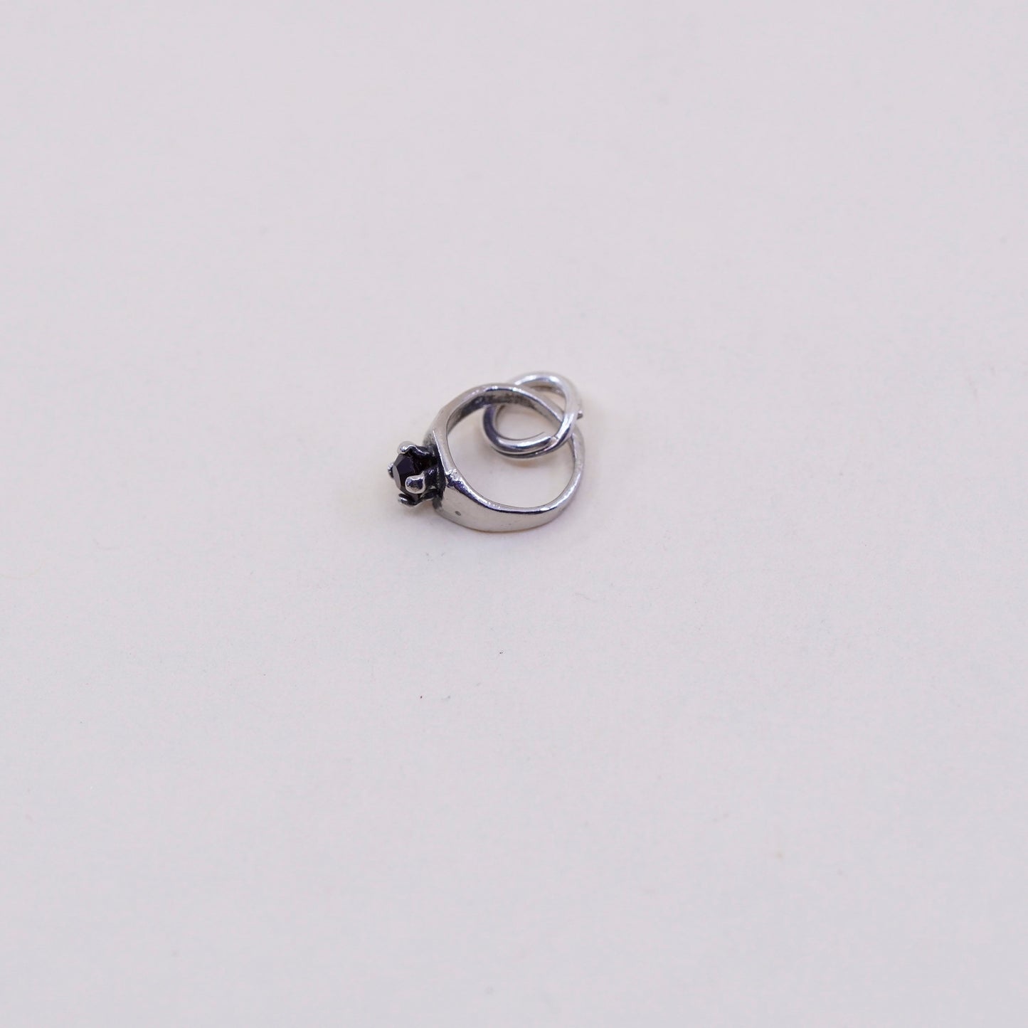 Vintage sterling silver Pendant, 925 engagement ring charm with ruby