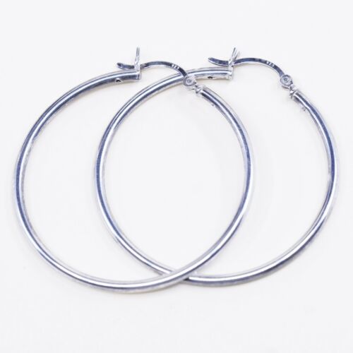 1.5” Vintage sterling silver loop earrings, fashion minimalist primitive hoops