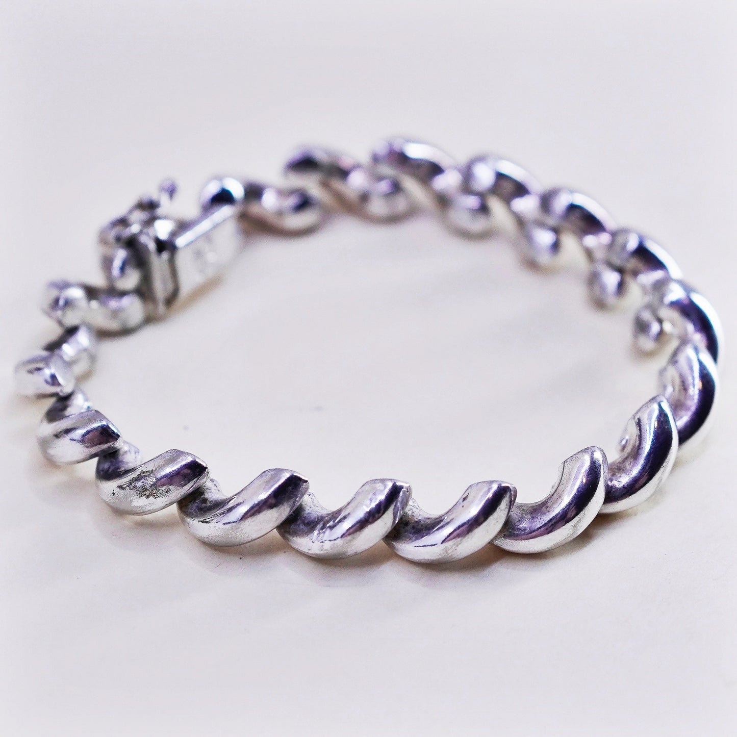 6.75” 12mm, Vintage Italy sterling silver tennis bracelet, 925 San Marco chain
