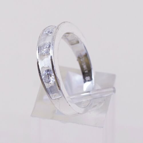Sz 8.5, Vtg Sterling Silver Ring, Thailand 925 Modern Disney Band Ring W/ CZ