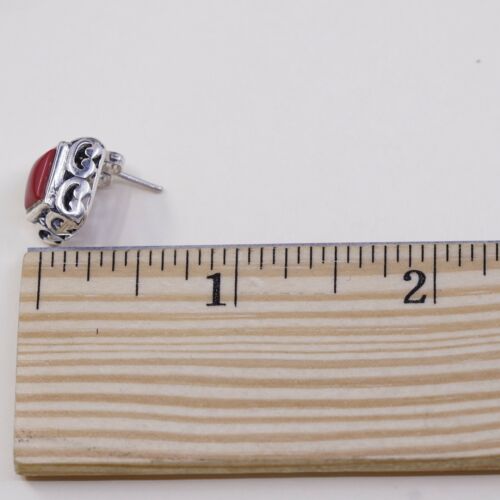 Vtg Handmade 925 Sterling Silver Red Onyx Studs Earrings W/ Filigree Detuals