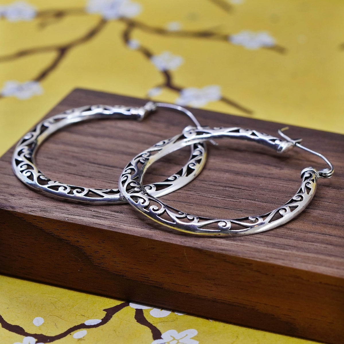 2”, vintage Sterling silver handmade earrings, filigree 925 huge hoops